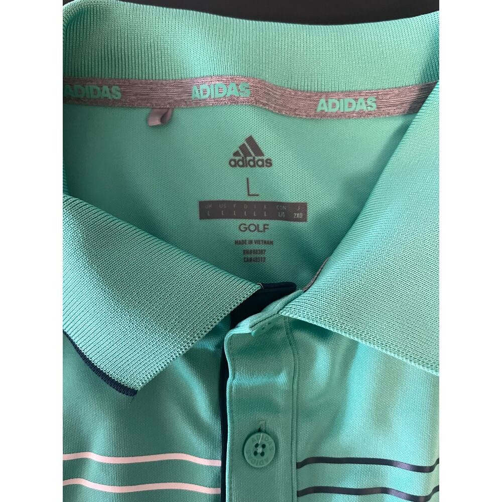 Adidas Men's Golf Polo green striped athleisure sportwear casual size large - Picture 3 of 8